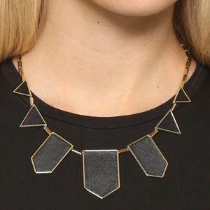 House Of Harlow 1960 Station Necklace Black Leather 18" Geometric Triangle
